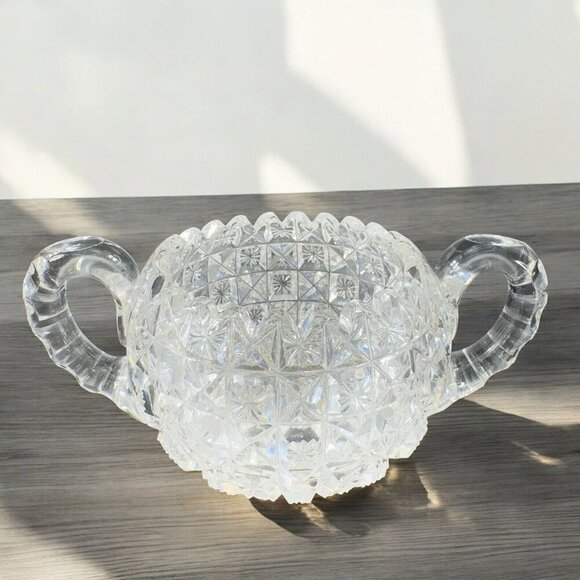 Antique Clear Crystal Glass Open Sugar Bowl Vintage Glassware Decor Heavy Glass - Picture 1 of 15